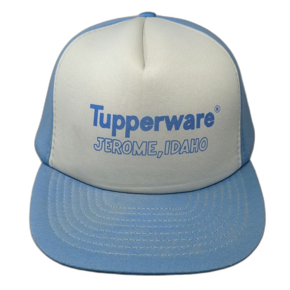 San Sun Trucker Hat Blue White Snapback Tupperware Jerome Idaho Logo Vintage
